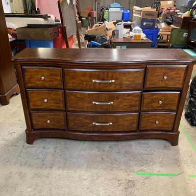 #7 Wood Dresser (Ashley Furniture) With Mirror (See Photos) Dark Brown Finish 5'7