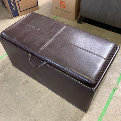 #8 Brown Pleather Ottoman Storage With Reversible Tray Top