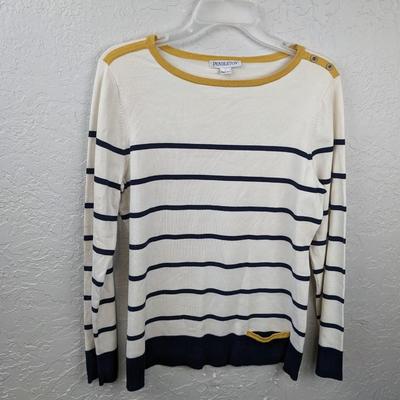 #46 Womenâ€™s Pendelton White Striped Sweater Size Large