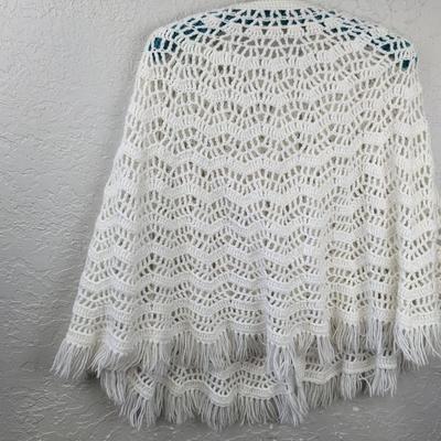#71 White Crocheted Poncho