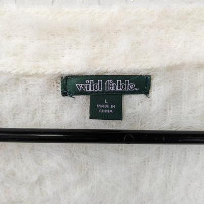 #98 White Cropped Fuzzy Cardigan Size Large
