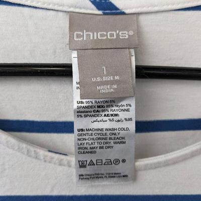#99 Chicos White/Blue Striped Shortsleeve Size Medium
