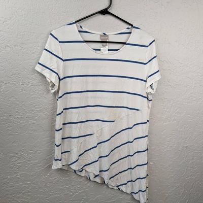 #99 Chicos White/Blue Striped Shortsleeve Size Medium