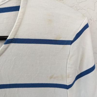 #99 Chicos White/Blue Striped Shortsleeve Size Medium