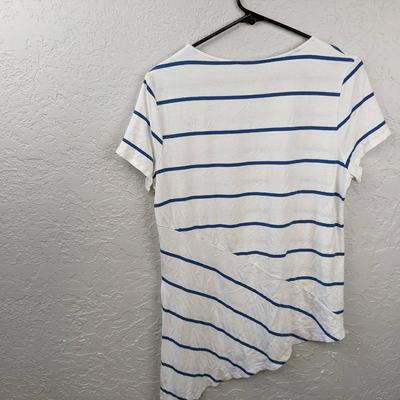 #99 Chicos White/Blue Striped Shortsleeve Size Medium