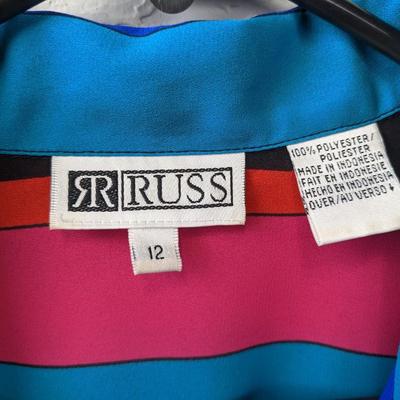 #141 Russ Size 12 Colorful Polyester Button Down Shirt