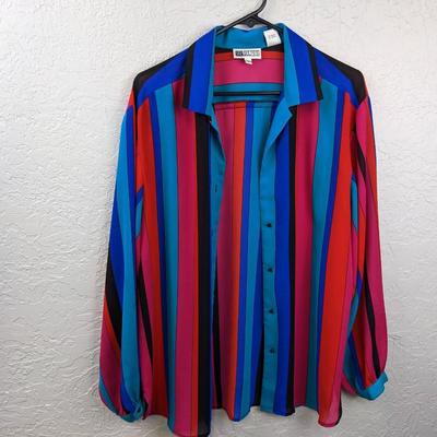 #141 Russ Size 12 Colorful Polyester Button Down Shirt