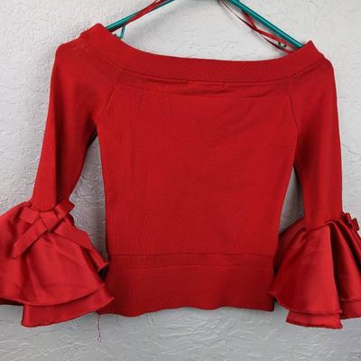 #192 Forever 21 Flare Sleeve Red Top Size Medium