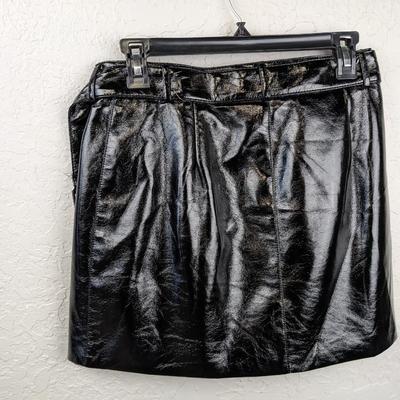 #220 Medium Black Faux Leather Skirt