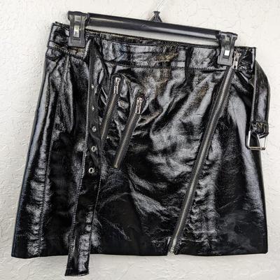 #220 Medium Black Faux Leather Skirt