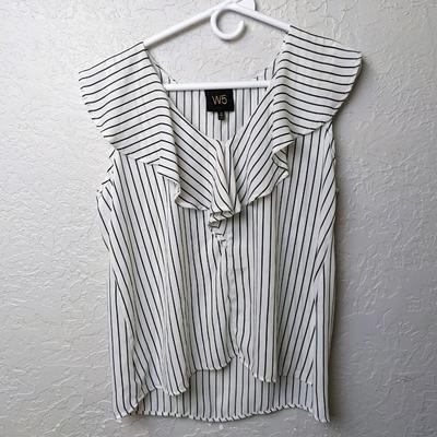 #229 White/Black Striped Blouse Size Medium