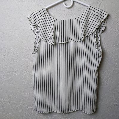 #229 White/Black Striped Blouse Size Medium