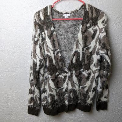 #234 Brown/White Fuzzy Cardigan Size Small