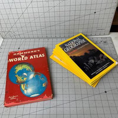 #279 Hammond's Famous Reference World Atlas and National Geographic Magazines