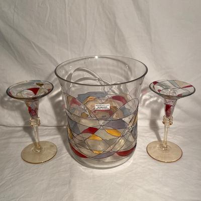 Vintage Handmade Glass Crystal Romania Vase and Candleholders