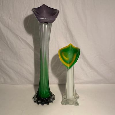 Two Hand-Made Blown Glass Floral Vases