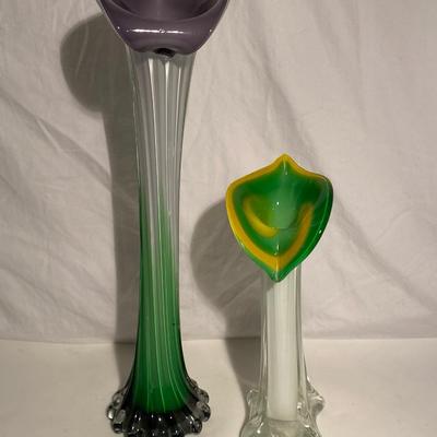 Two Hand-Made Blown Glass Floral Vases