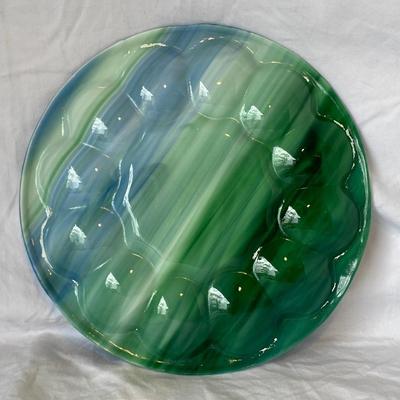 Hand-Made Blue Green Deviled Egg Tray Platter