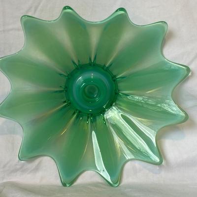 Vintage Fostoria Heirloom Green Opalescence Candleholder