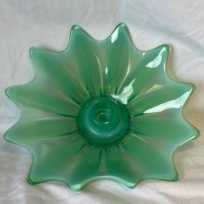 Vintage Fostoria Heirloom Green Opalescence Candleholder