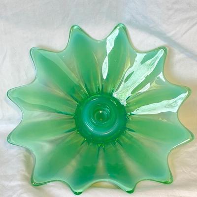 Vintage Fostoria Heirloom Green Opalescence Candleholder