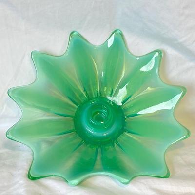 Vintage Fostoria Heirloom Green Opalescence Candleholder