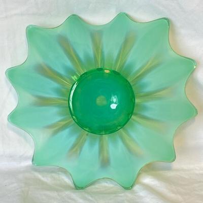 Vintage Fostoria Heirloom Green Opalescence Candleholder