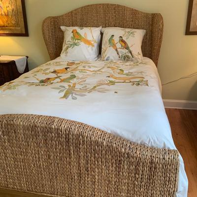 Queen Size Natural Woven Bed Frame with Shelley Hesse Bedding (B2-HS)