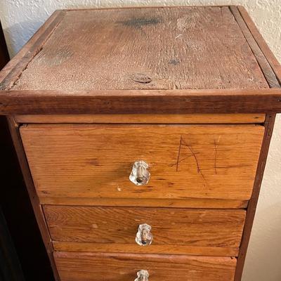 LOT 87 Primitive Narrow Wood Chest w/11 Drawers 12" Square Glass Knobs
