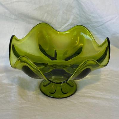 Green Depression Glass Bowl with Glass Art Fruit and Vegetables
