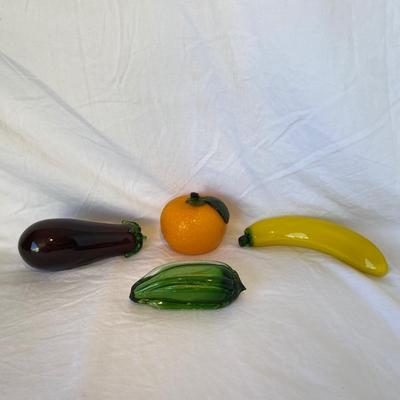 Green Depression Glass Bowl with Glass Art Fruit and Vegetables