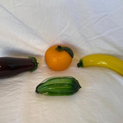 Green Depression Glass Bowl with Glass Art Fruit and Vegetables