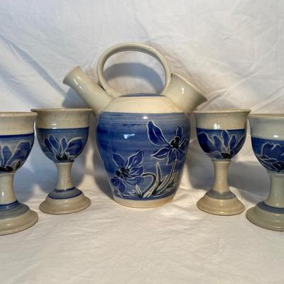 Vintage Signed Blue and White Pottery