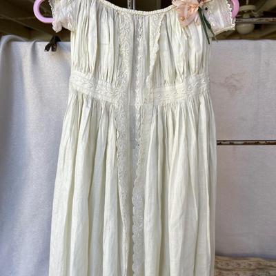 LOT 95 Antique Baby Cloths 1860's Christening Dress Cotton Tops, Bonnets Pillow Ticking +