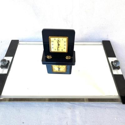 LOT 97 Art Deco Mirror Tray + Alarm Clock + 2 Fashion Books La Croix Versace