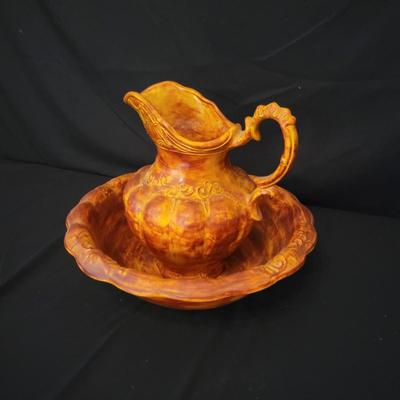 Signed & Dated Glazed Wash Basin and Pitcher (FR-DW)