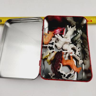 VINTAGE FARM ANIMALS AND MATCHING TIN