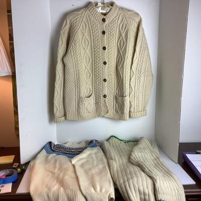 Lot 920 Lot of Three Womenâ€™s Hand Knit Wool Sweaters