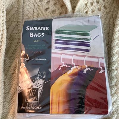 Lot 921 Lot of Three Womenâ€™s Hand Knit Wool Sweaters & Sweater Bags