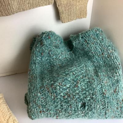 Lot 921 Lot of Three Womenâ€™s Hand Knit Wool Sweaters & Sweater Bags