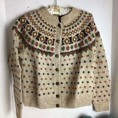 Lot 921 Lot of Three Womenâ€™s Hand Knit Wool Sweaters & Sweater Bags