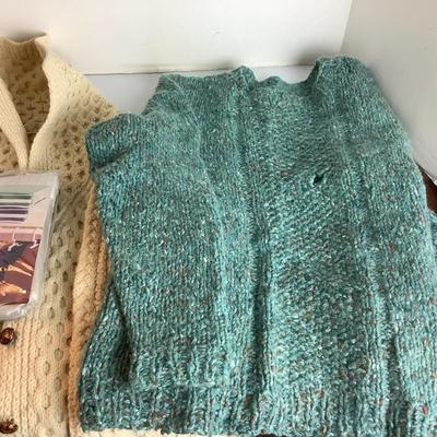 Lot 921 Lot of Three Womenâ€™s Hand Knit Wool Sweaters & Sweater Bags