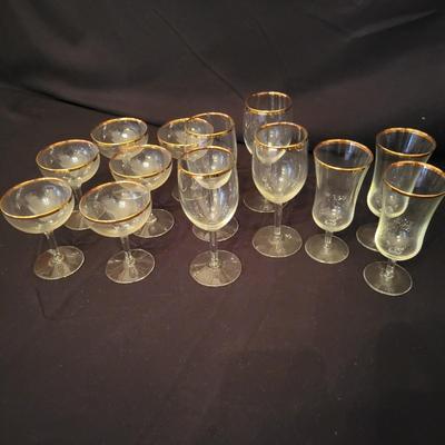 Assortment of Gold Rimmed Glassware (FR-DW)