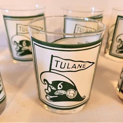 Lot #111  Lot of 8 Vintage TULANE Green Wave Bar glasses