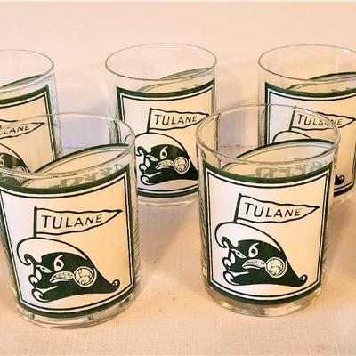 Lot #111  Lot of 8 Vintage TULANE Green Wave Bar glasses