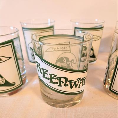 Lot #111  Lot of 8 Vintage TULANE Green Wave Bar glasses