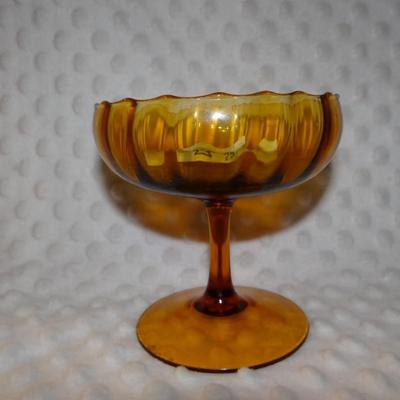 RIBBED AMBER GLASS Pedestal Compote