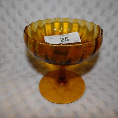 RIBBED AMBER GLASS Pedestal Compote