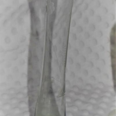 VINTAGE HAND BLOWN ETCHED GLASS VASE