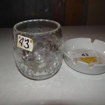 CUT GLASS VOTIVE CANDLE AND ASHTRAY